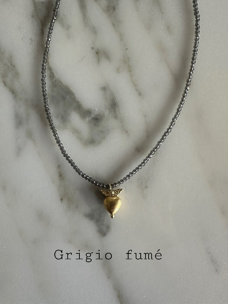 Collana zirconi e cuore con ali COLLANA CUORE LIBERO GRIGIO